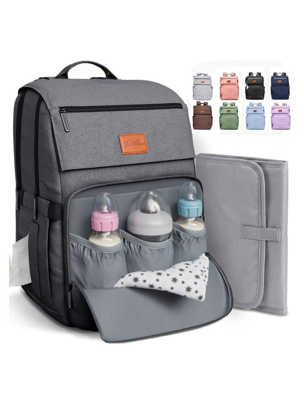 Pillani Diaper Bag Backpack Waterproof Oxford 26L 16 Pockets Changing Pad